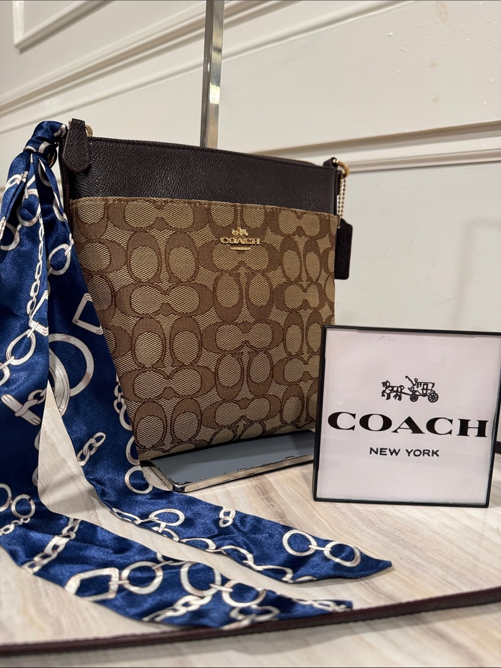 Coach Bag Kitt Brown Signature Canvas Leather Trim Crossbody Bag
